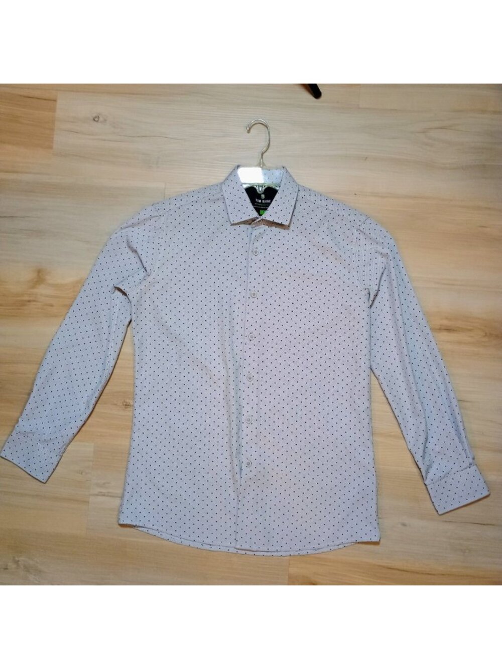 Tom Baine Performance Shirt Mens S Small Slim Fit White Black Polka Dot Stretch